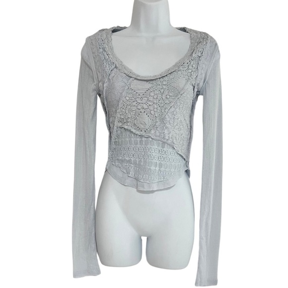 Free People Taylor Top In Grey Down Lace Long Sleeve - Picture 3 of 11